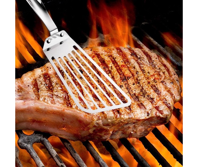 Spatula flexibila Flippy, Fish Turner, din otel, durabila, cu margini subtiri pentru taiere, pentru carne, oua, peste, multifunctionala, argintiu