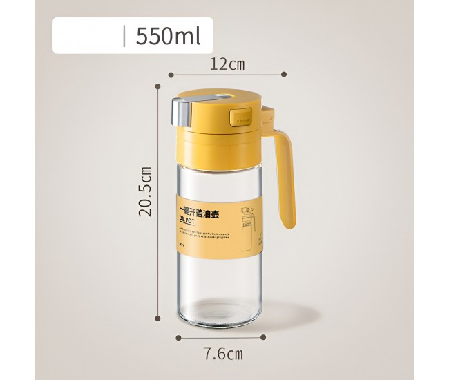 Dispenser pentru Ulei, Flippy, Deschidere si Inchidere Automata a Rezervorul, cu Inductie Gravitationala, 550 ml, 12x7.6x20.5 cm, Galben