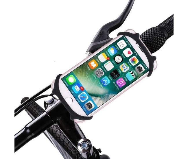 Suport Telefon pentru Bicicleta, Motocicleta, Trotineta,  din Silicon 4-7 inch, Negru