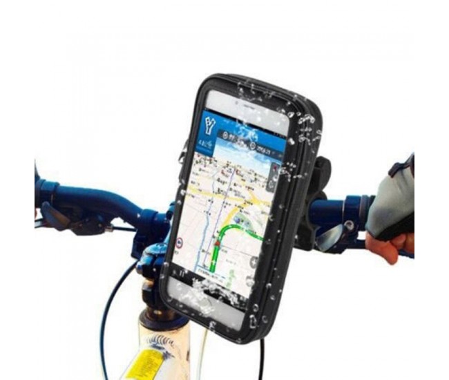 Suport husa telefon mobil Flippy pentru bicicleta si motocicleta, rezistent apa si socuri, touchscreen, 360 rotativ, negru, marime L ≤ 5.5 inch