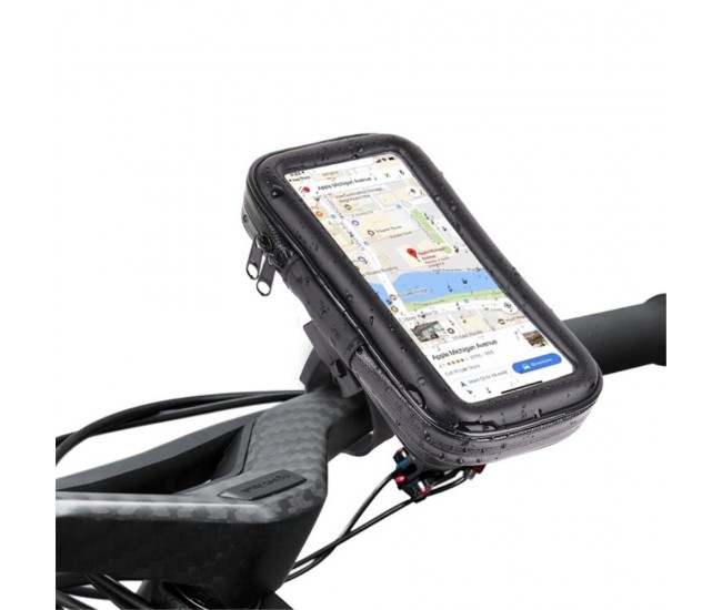 Suport husa telefon mobil Flippy pentru bicicleta si motocicleta, rezistent apa si socuri, touchscreen, 360 rotativ, negru, marime L ≤ 5.5 inch