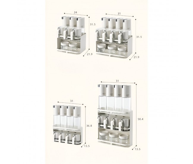 Suport pentru Depozitare Condimente, Ulei, Otet, Flippy, Montare pe Perete din 9 Piese, Uz Casnic, pentru Bucatarie, 31x13.5x36.8cm, Alb