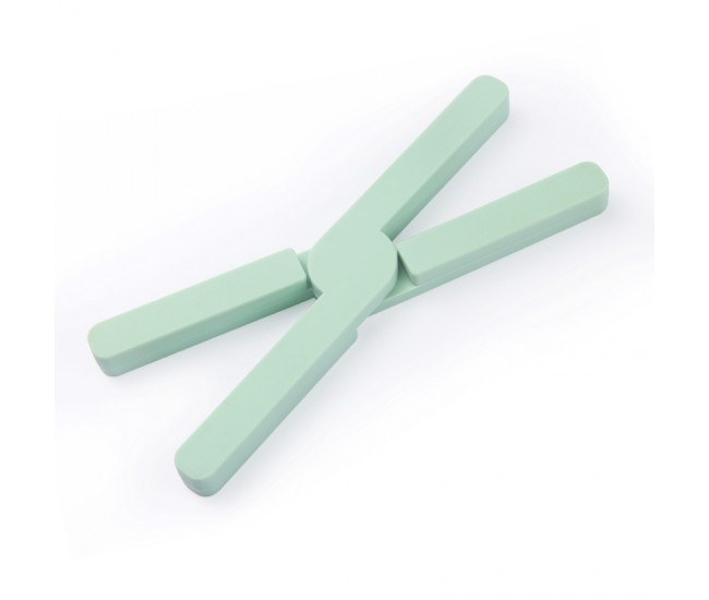 Suport pliabil din silicon pentru vase fierbinti Flippy, portabil, usor de depozitat, rezistent la temperaturi foarte ridicate, 14.5 x 7.5 x 1.6 cm, antialunecare, verde