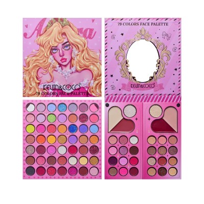 Trusa de Machiaj, KEVIN & COCO, Princess Palette. Fard de Pleoape, Iluminator, Corector, Ruj, 79 culori, 19.7 x 20 x 2 cm