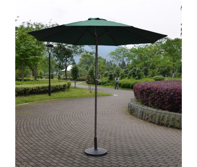 Umbrela Rotunda de Soare pentru Terasa sau Gradina, Flippy, Diametru 2.70 m, Inaltime 2.80 m, 9 Brate, Manivela, Diametru Tija 35 mm, Inclinare, Verde