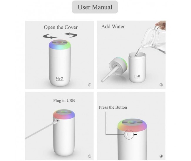 Umidificator, H2O, cu difuzor de aroma, Culori random