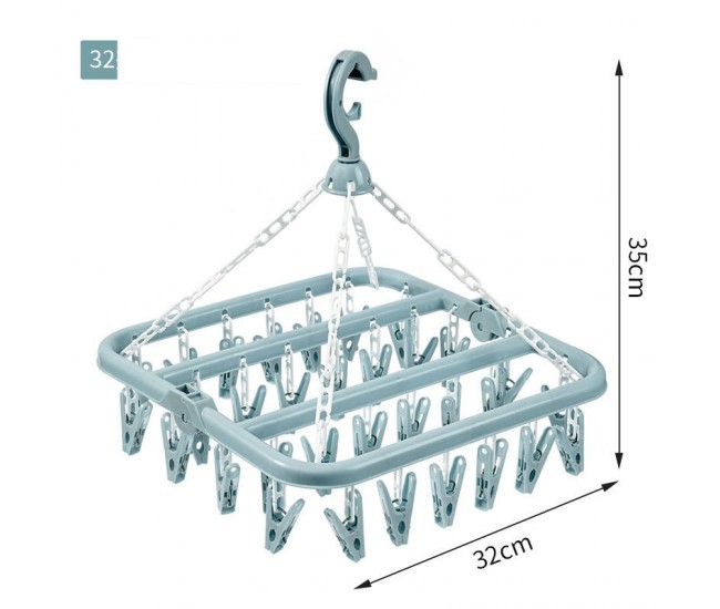 Uscator de rufe Flippy, 32 de cleme, Plastic, Pliabil, rotire 360 grade, 32x32 cm, Albastru