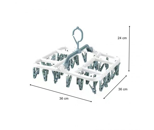 Uscator de Rufe Suspendat Flippy, cu 40 Carlige, Rotire 360 Grade, Protectie Vant, Pliabil, Patrat, Mateiral Plastic, Usor de Depozitat, Multifunctional, 36 x 24 cm, Alb/Albastru