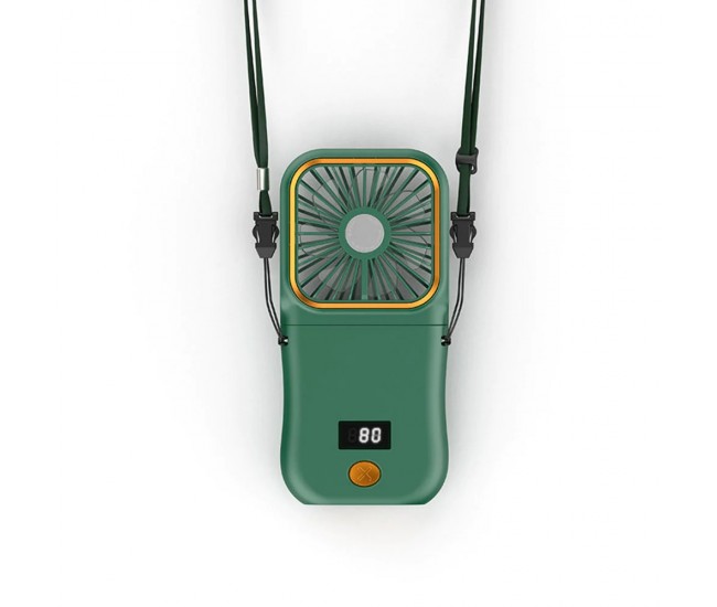 Ventilator Portabil Flippy, 3 in 1, de Mana, de Gat, de Birou, 16.7 x 8 x 1.9 cm, 3 Trepte de Viteza, Incarcare USB, Pliabil, Afisaj Digital, Suport Telefon, Verde