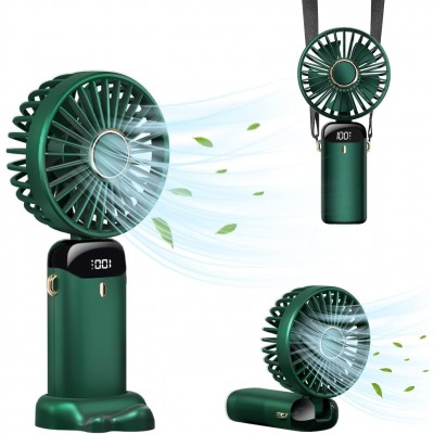 Ventilator Ultra Portabil cu Aromaterapie, Flippy, 3 in 1, de Mana, de Birou, de Gat, 5 Trepte de Viteza, Incarcare USB, Autonomie 12h, Pliabil, cu Ecran LCD, Verde