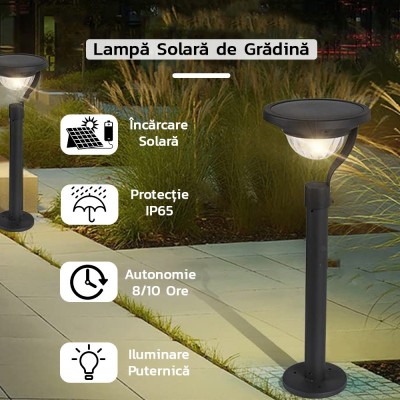 Lampa solara LED cu 2 moduri de fixare, IP65, material ABS, baterie 4.5 V, 200 mah, 450 Lumeni, 42.5 x 15 cm, alb cald,