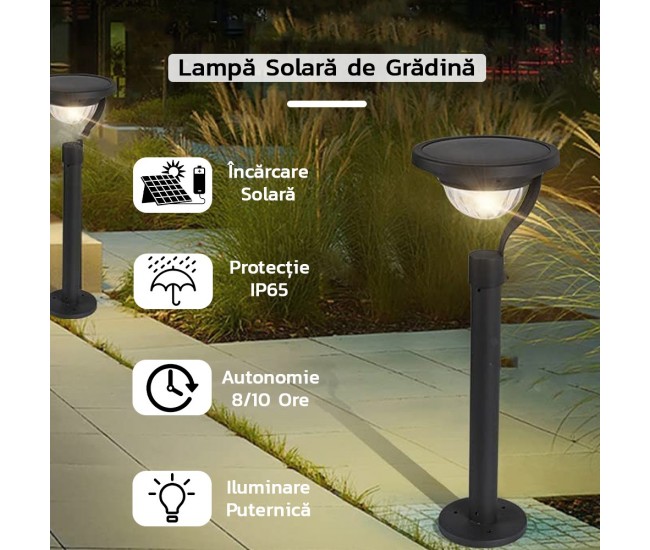 Lampa solara LED cu 2 moduri de fixare, IP65, material ABS, baterie 4.5 V, 200 mah, 450 Lumeni, 42.5 x 15 cm, alb cald,