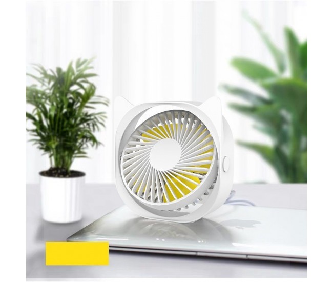 Mini ventilator pentru birou cu usb, Flippy, rotire 360 grade, 3 viteze, 13.5 x 12,8 cm, Alb