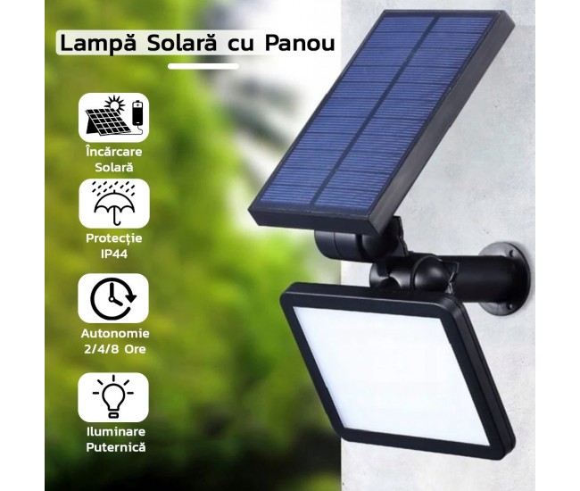 Lampa solara pentru terasa/gradina 48 de LED-uri Flippy, cu 2 moduri de fixare, senzor de lumina, IP44, material ABS, 5W, 80 lm, 26.5 cm x 14 cm, Alb Rece