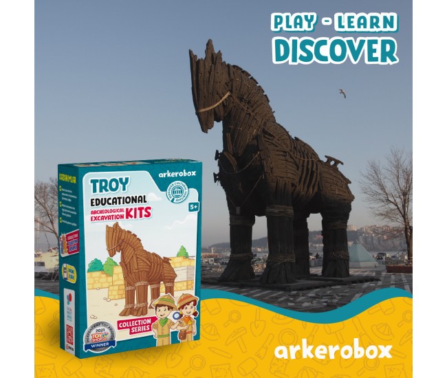 Arkerobox - set arheologic educational si puzzle 3d, grecia antica, calul troian