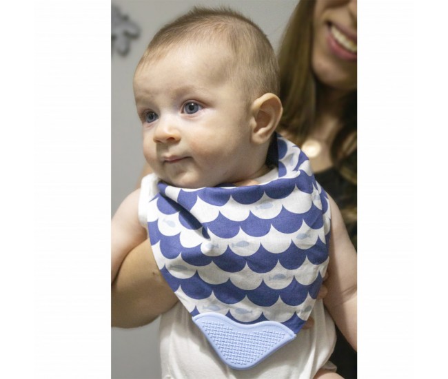 Baveta babyjem tip bandana cu jucarie dentitie (culoare: indigo)