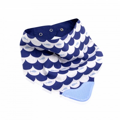 Baveta babyjem tip bandana cu jucarie dentitie (culoare: indigo)