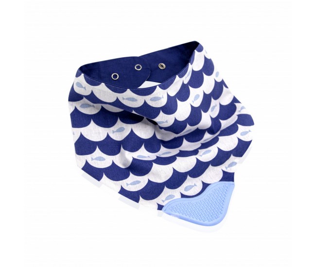 Baveta babyjem tip bandana cu jucarie dentitie (culoare: indigo)