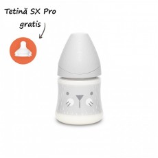 Biberon 150 ml cu tetină rotundă din silicon, debit lent, pisică gri hygge suavinex