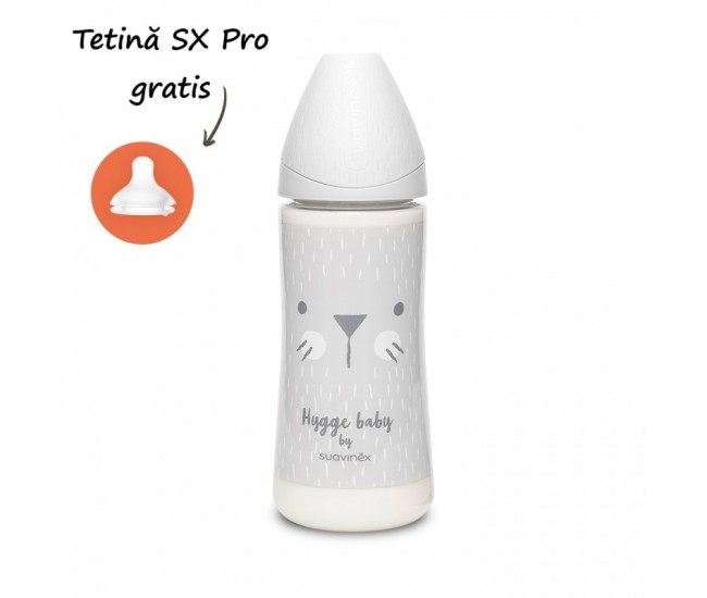 Biberon 360 ml cu tetină rotundă din silicon, debit dens, pisică gri hygge suavinex