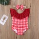 Costum de baie cu patratele rosii si bentita drool (marime: 120)