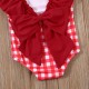 Costum de baie cu patratele rosii si bentita drool (marime: 120)