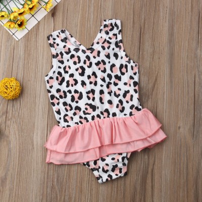 Costum de baie leopard roz cu volan drool (marime: 100)