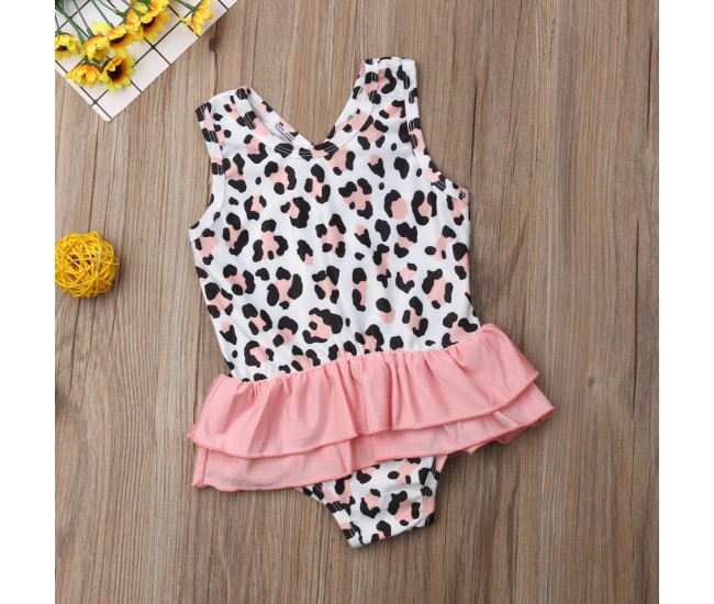 Costum de baie leopard roz cu volan drool (marime: 110)