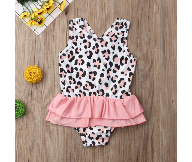 Costum de baie leopard roz cu volan drool (marime: 110)