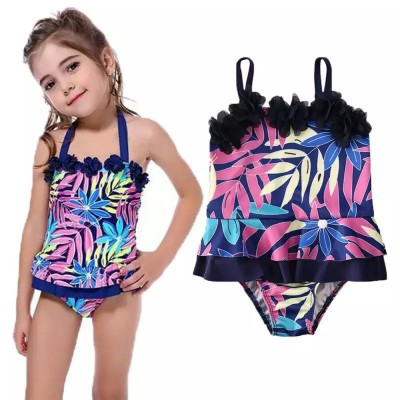 Costum de baie mov cu frunze si floricele aplicate drool (marime: 100)