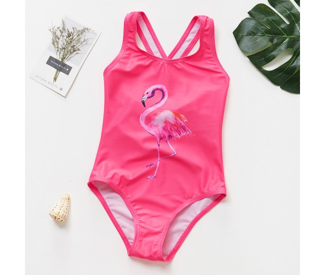 Costum de baie roz bombon cu flamingo drool (marime: 100)