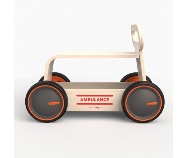 Masinuta ride-on, premergator si carucior de jucarii mamatoyz driveme wood, ambulanta - jucarie din lemn 3 in 1