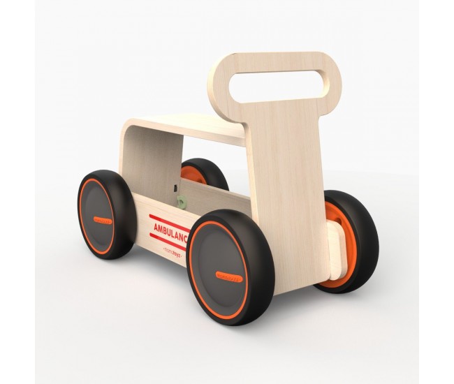 Masinuta ride-on, premergator si carucior de jucarii mamatoyz driveme wood, ambulanta - jucarie din lemn 3 in 1