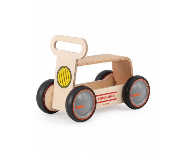 Masinuta ride-on, premergator si carucior de jucarii mamatoyz driveme wood, ambulanta - jucarie din lemn 3 in 1