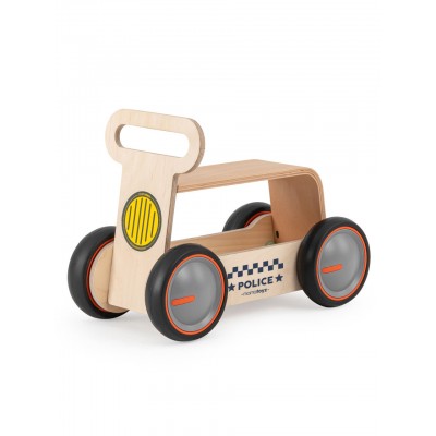 Masinuta ride-on, premergator si carucior de jucarii mamatoyz driveme wood, politie - jucarie din lemn 3 in 1