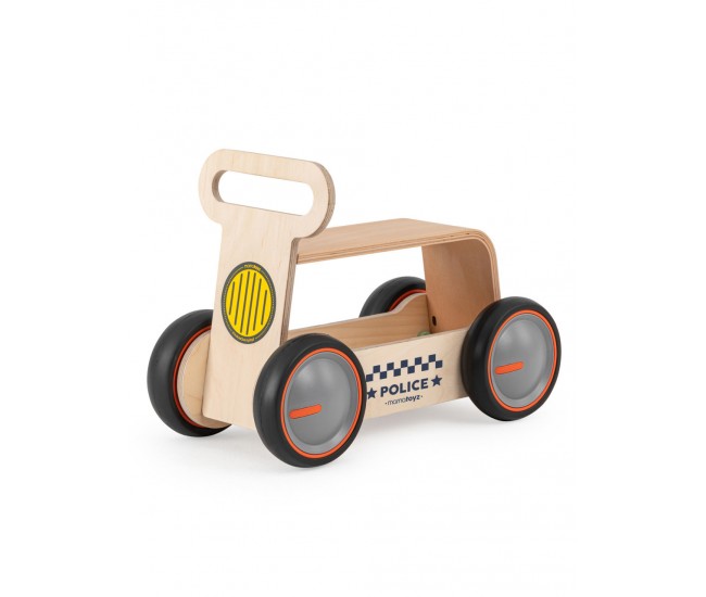 Masinuta ride-on, premergator si carucior de jucarii mamatoyz driveme wood, politie - jucarie din lemn 3 in 1