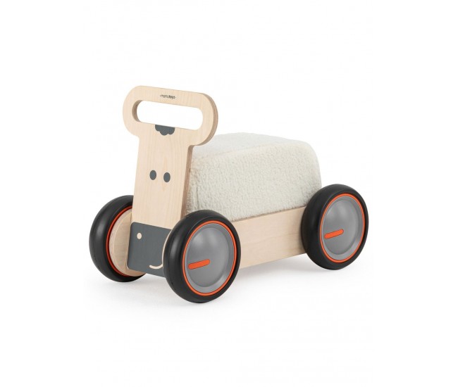 Masinuta ride-on, premergator si carucior de jucarii mamatoyz driveme soft, vacuta - jucarie din lemn 3 in 1