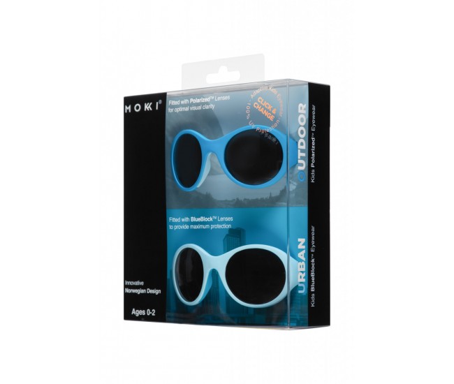 Ochelari de soare pentru copii mokki click & change, protectie uv, bleu, 0-2 ani, set 2 perechi