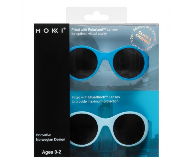 Ochelari de soare pentru copii mokki click & change, protectie uv, bleu, 0-2 ani, set 2 perechi