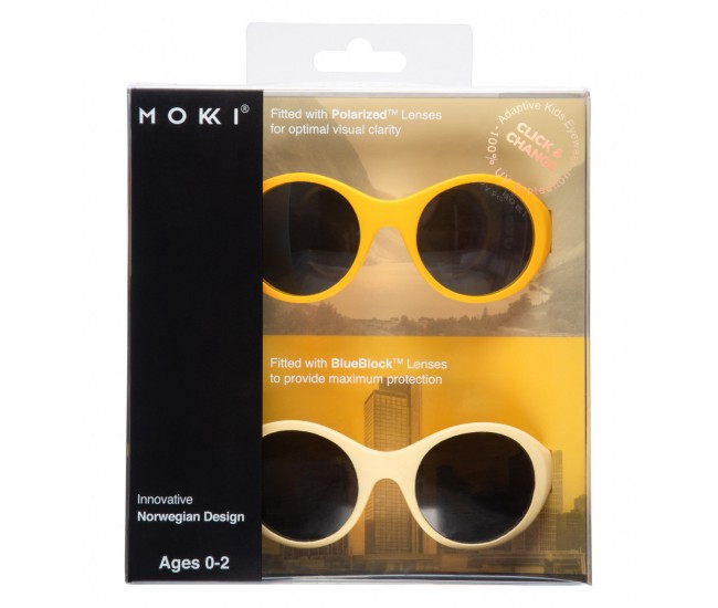 Ochelari de soare pentru copii mokki click & change, protectie uv, galben, 0-2 ani, set 2 perechi