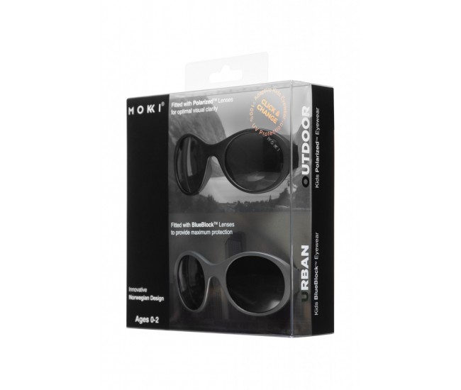 Ochelari de soare pentru copii mokki click & change, protectie uv, negru, 0-2 ani, set 2 perechi