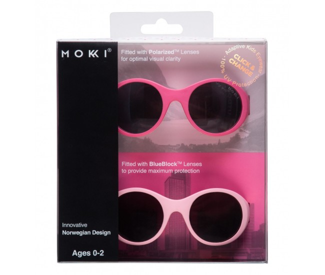 Ochelari de soare pentru copii mokki click & change, protectie uv, roz, 0-2 ani, set 2 perechi