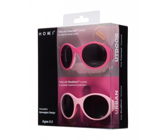 Ochelari de soare pentru copii mokki click & change, protectie uv, roz, 0-2 ani, set 2 perechi