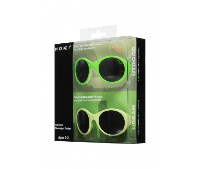 Ochelari de soare pentru copii mokki click & change, protectie uv, verde, 0-2 ani, set 2 perechi