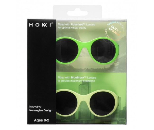 Ochelari de soare pentru copii mokki click & change, protectie uv, verde, 0-2 ani, set 2 perechi