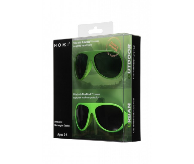 Ochelari de soare pentru copii mokki click & change, protectie uv, verde, 2-5 ani, set 2 perechi