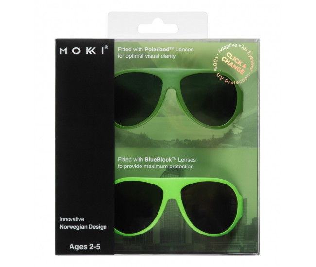 Ochelari de soare pentru copii mokki click & change, protectie uv, verde, 2-5 ani, set 2 perechi