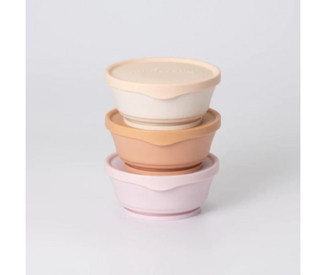 Set 3 boluri cu capac hrana bebelusi miniware, 100% din materiale naturale biodegradabile, cotton candy+toffee+vanilla