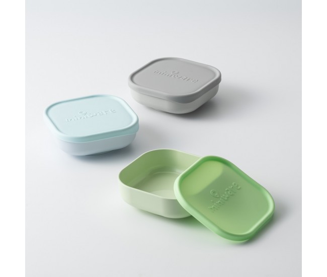 Set 3 boluri pentru hrana bebelusi miniware snack bowl, 100% din materiale naturale biodegradabile, aqua+grey+keylime