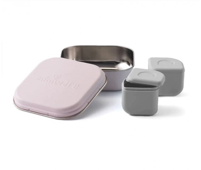 Set cutie cu 2 silipods pentru mancare bebelusi miniware grow bento, 3 piese, cotton candy+grey